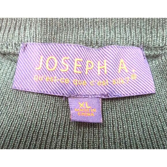 Joseph A Evergreen Crew Neck Sweater with Chiffon Embroidered Overlay Sleeves XL - Picture 5 of 9